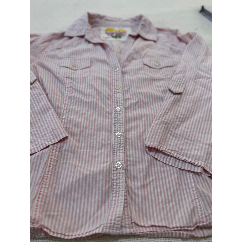 Derek Heart Kids Pink White Stripe Button Up Shirt 100% Cotton 3/4 Sleeve XL